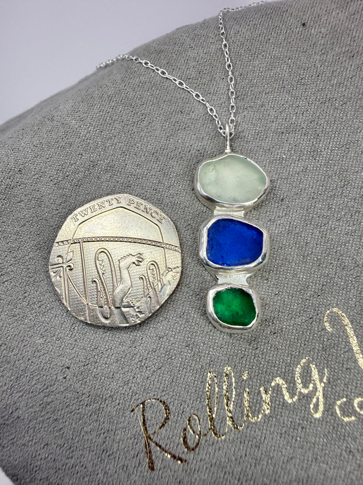 Cornish seaglass trio necklace