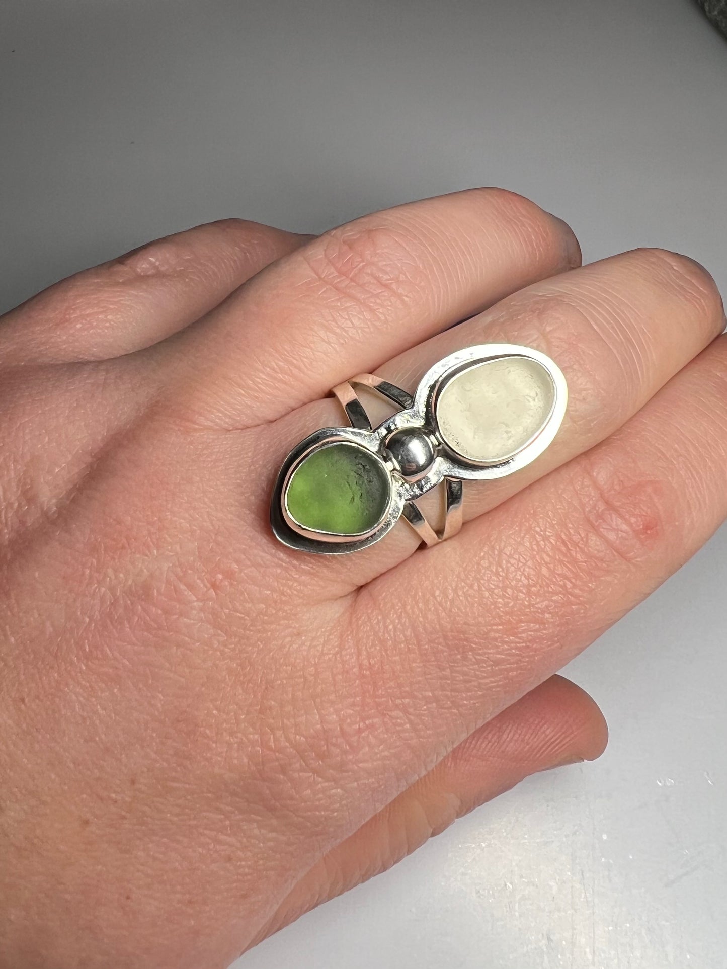 Cornish seaglass statement ring- Size P1/2