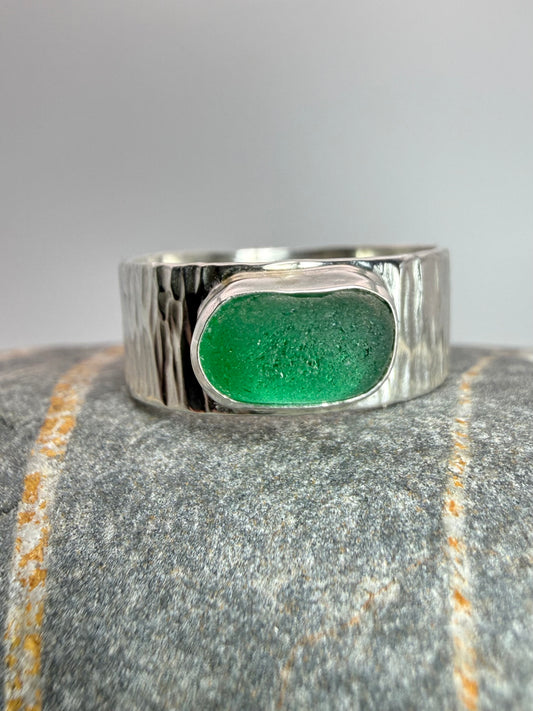 Teal Cornish seaglass ring size P-Q1/2
