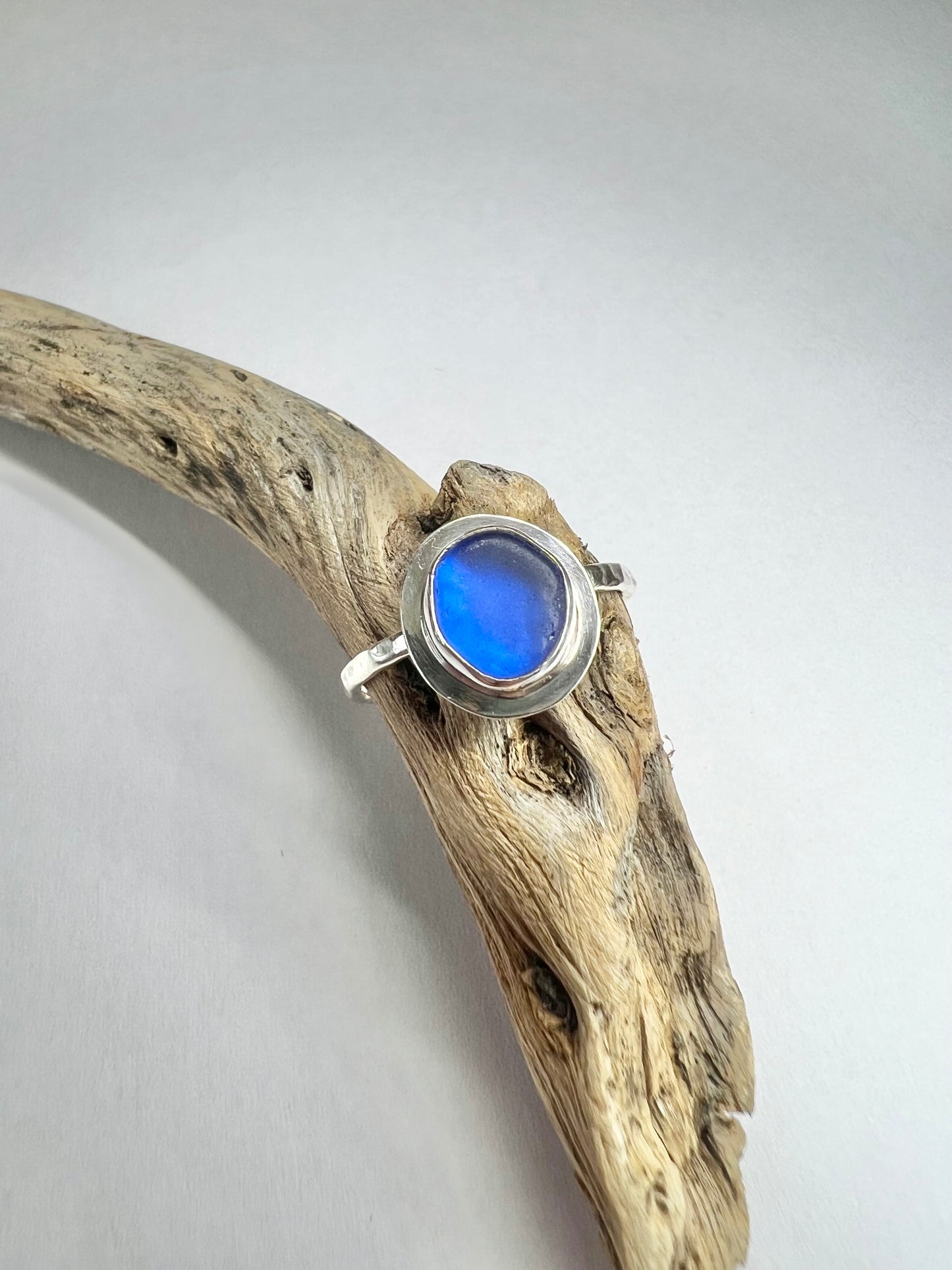 Blue seaglass ring - UK size M1/2