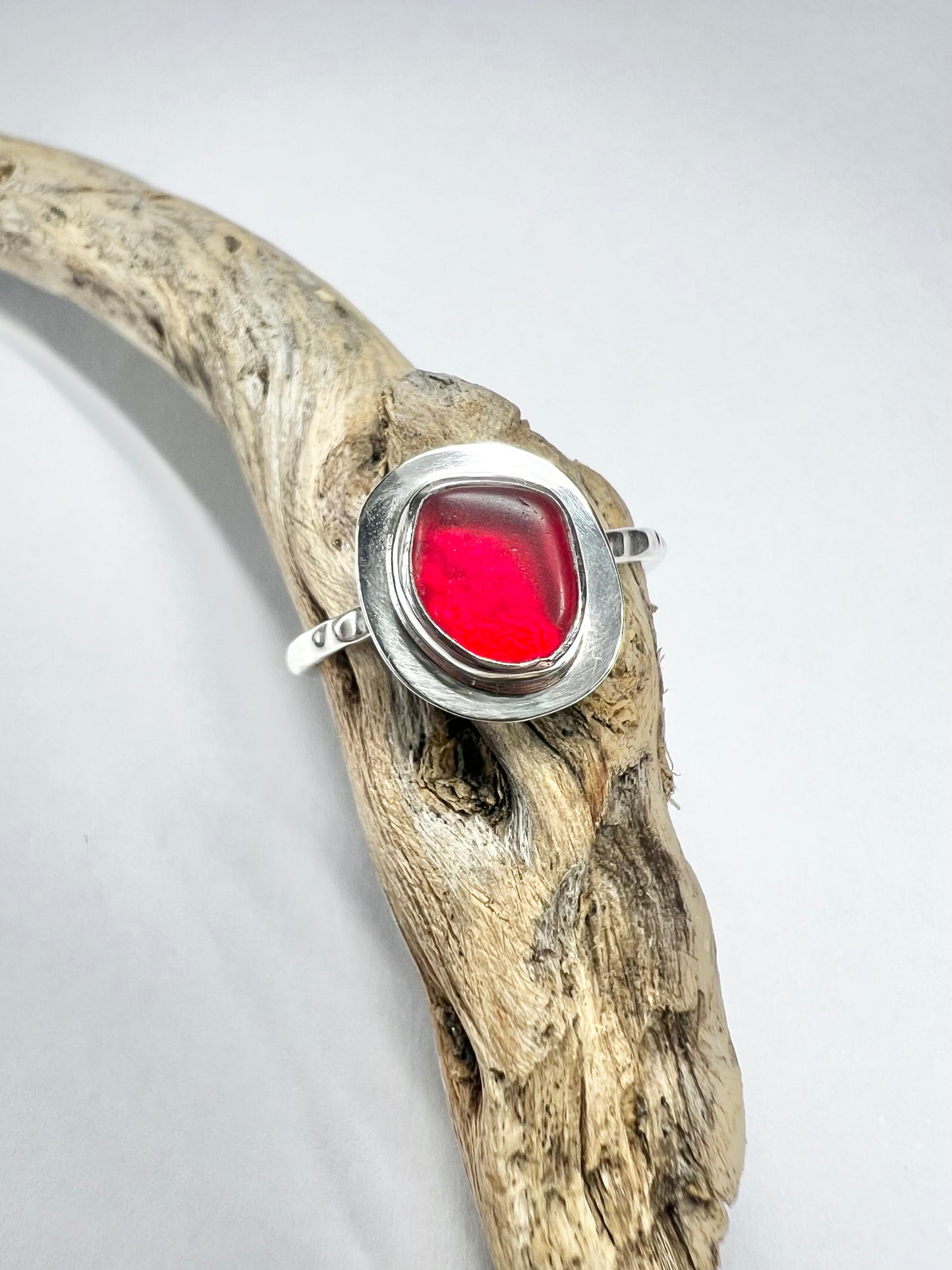 Rare red seaglass ring - UK size M1/2
