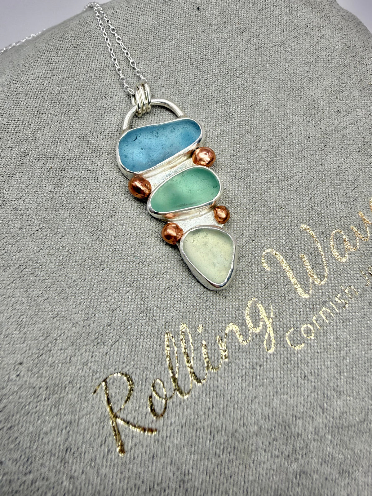 Cornish seaglass & copper trio necklace