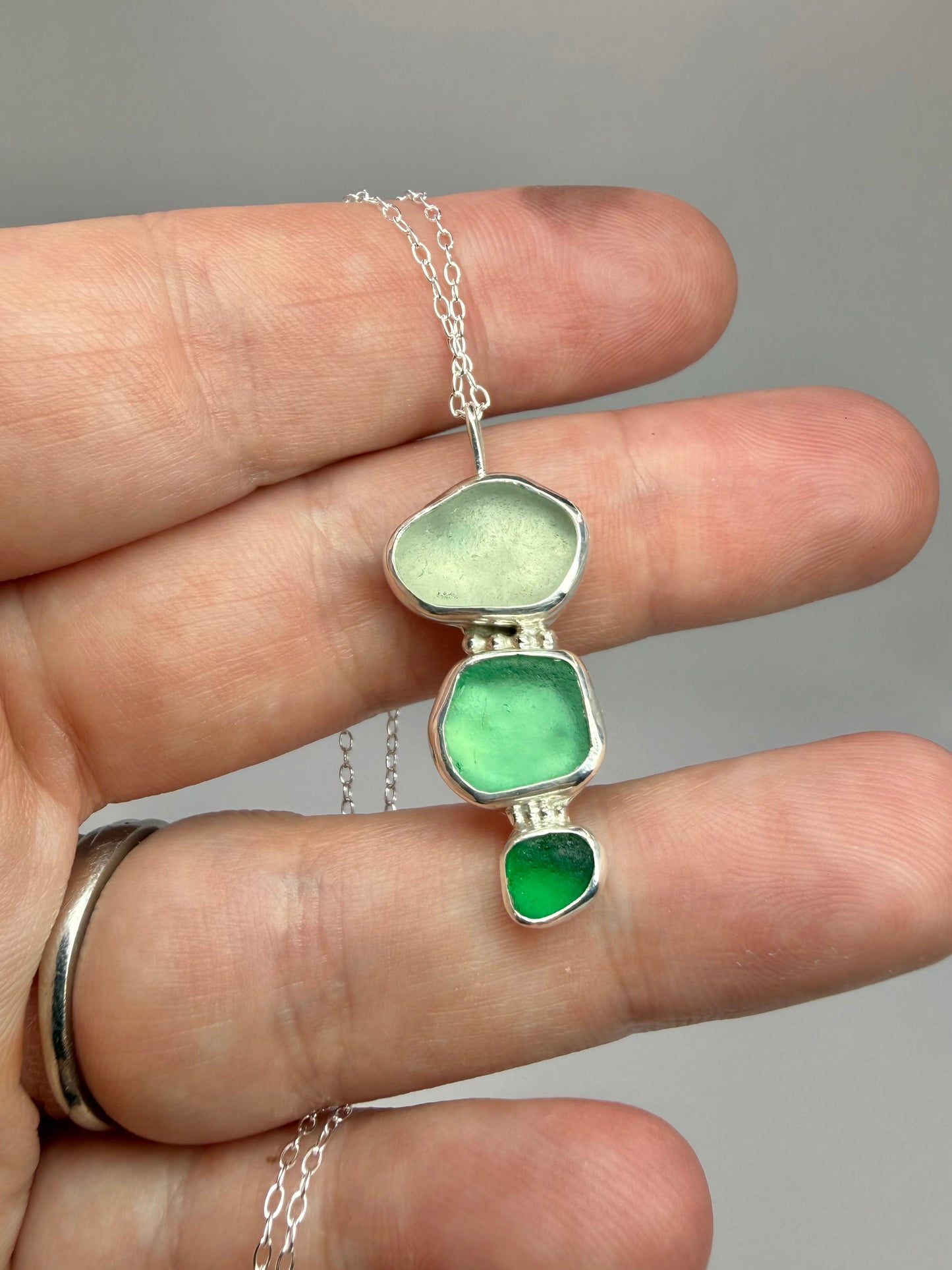 Cornish seaglass trio necklace