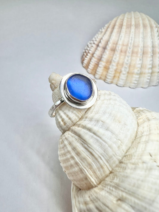 Blue seaglass ring - UK size M1/2