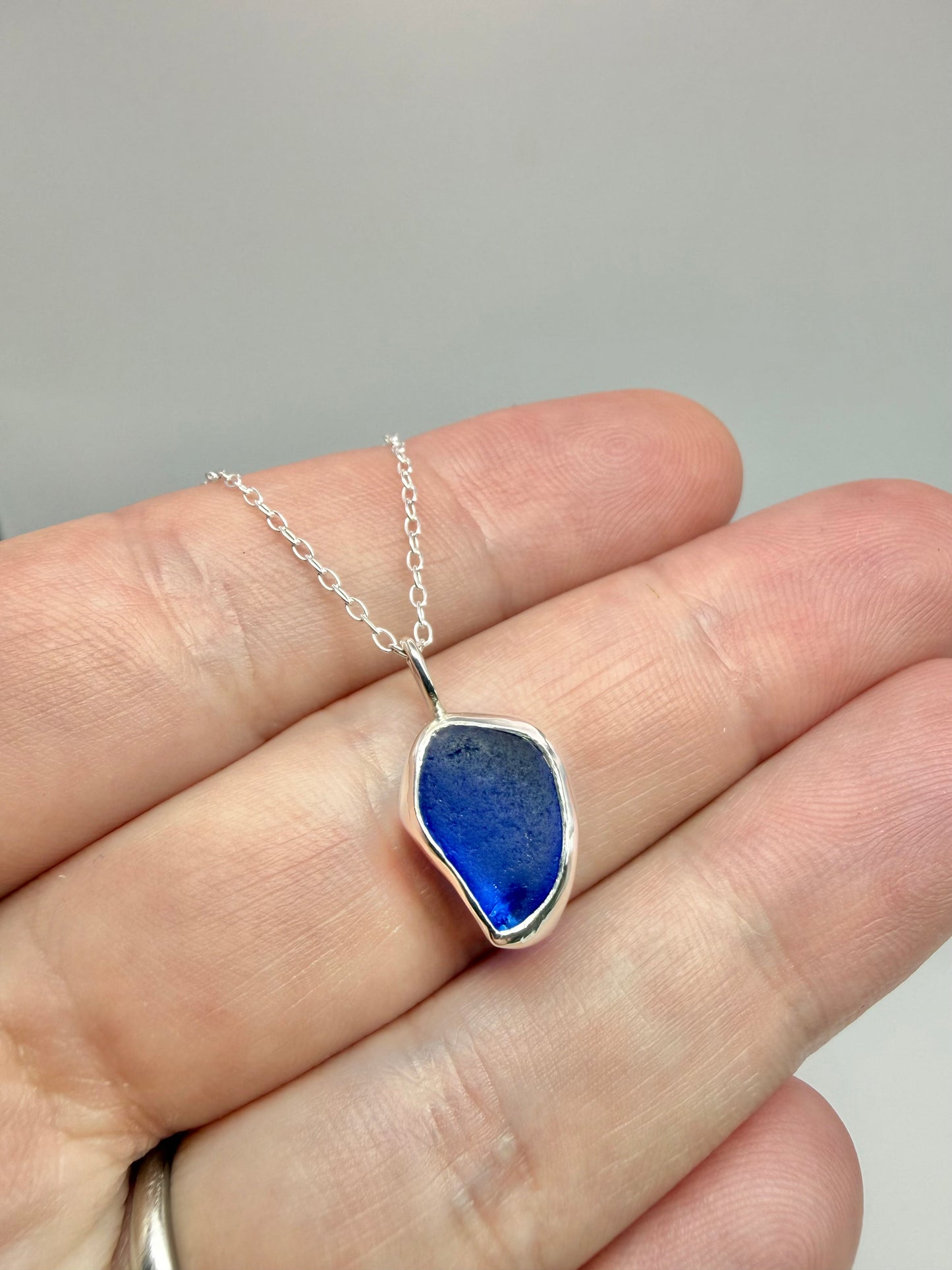 Blue Cornish seaglass necklace