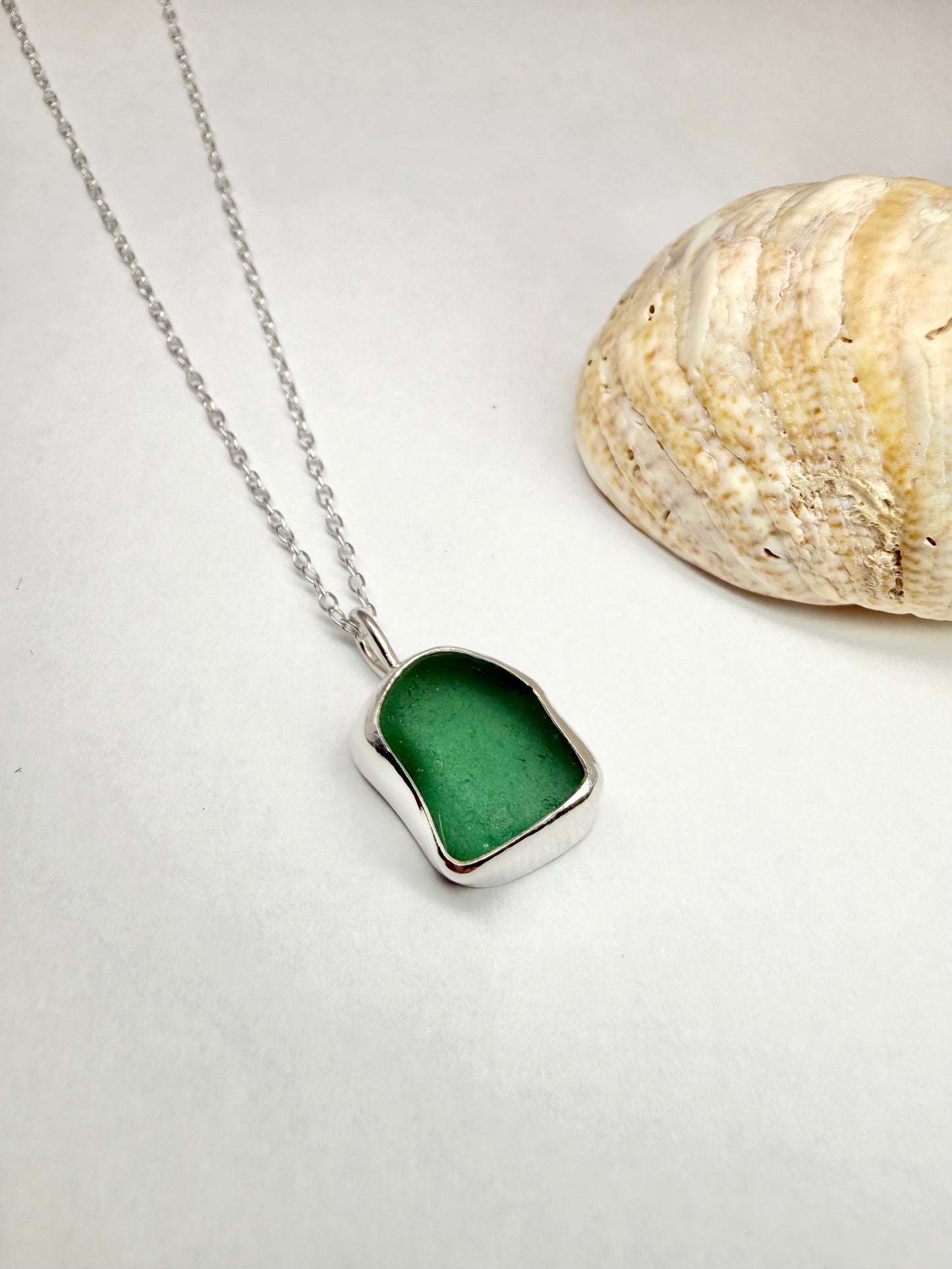 Teal Cornish seaglass necklace