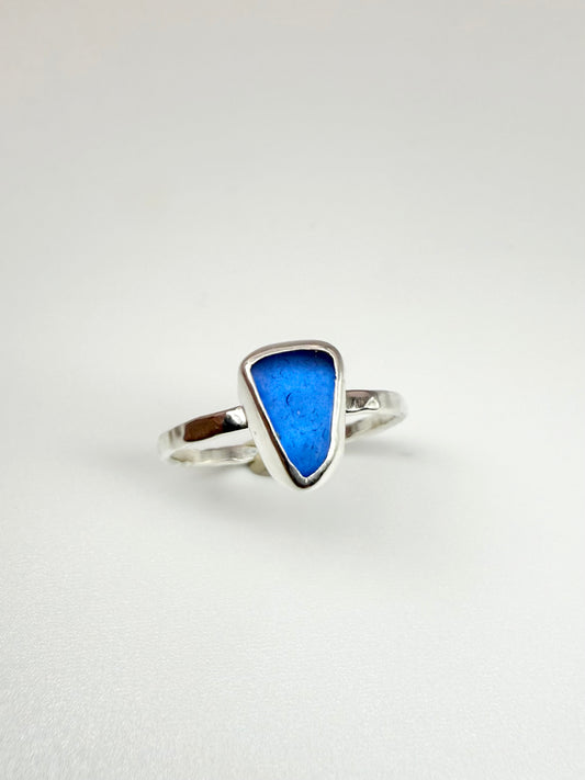 Blue Cornish seaglass ring size N