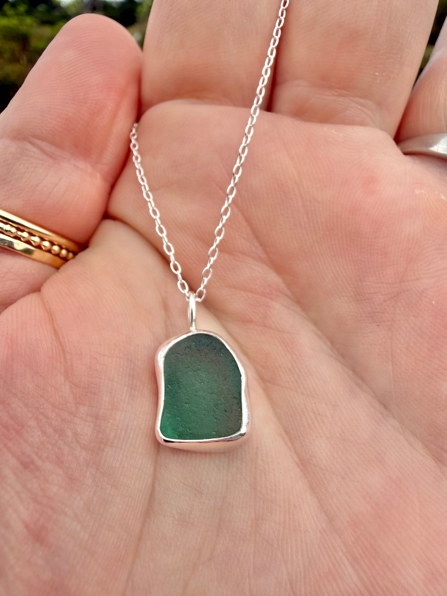 Teal Cornish seaglass necklace