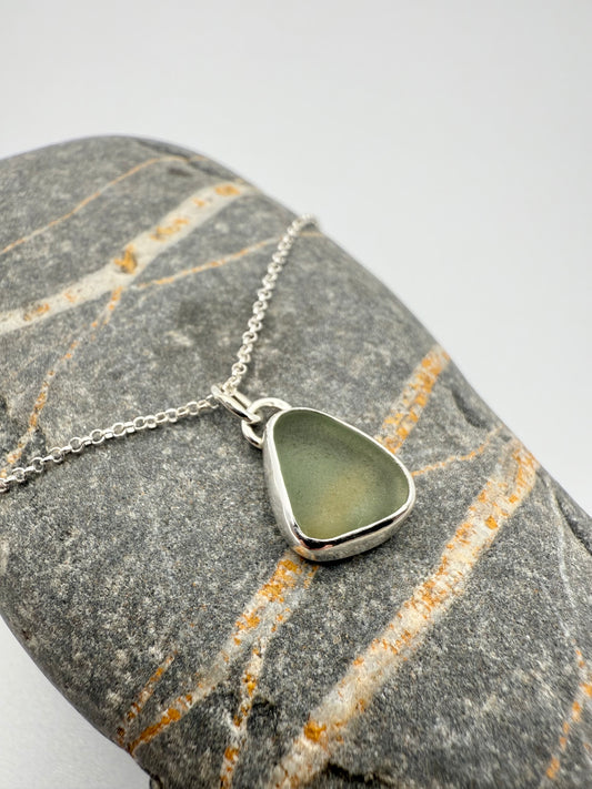 Cornish seaglass necklace - sage green
