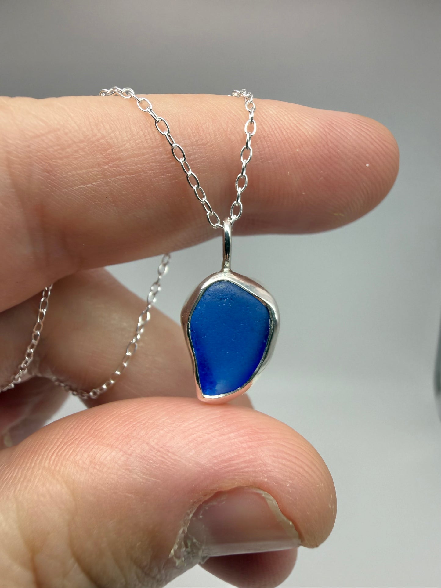 Blue Cornish seaglass necklace