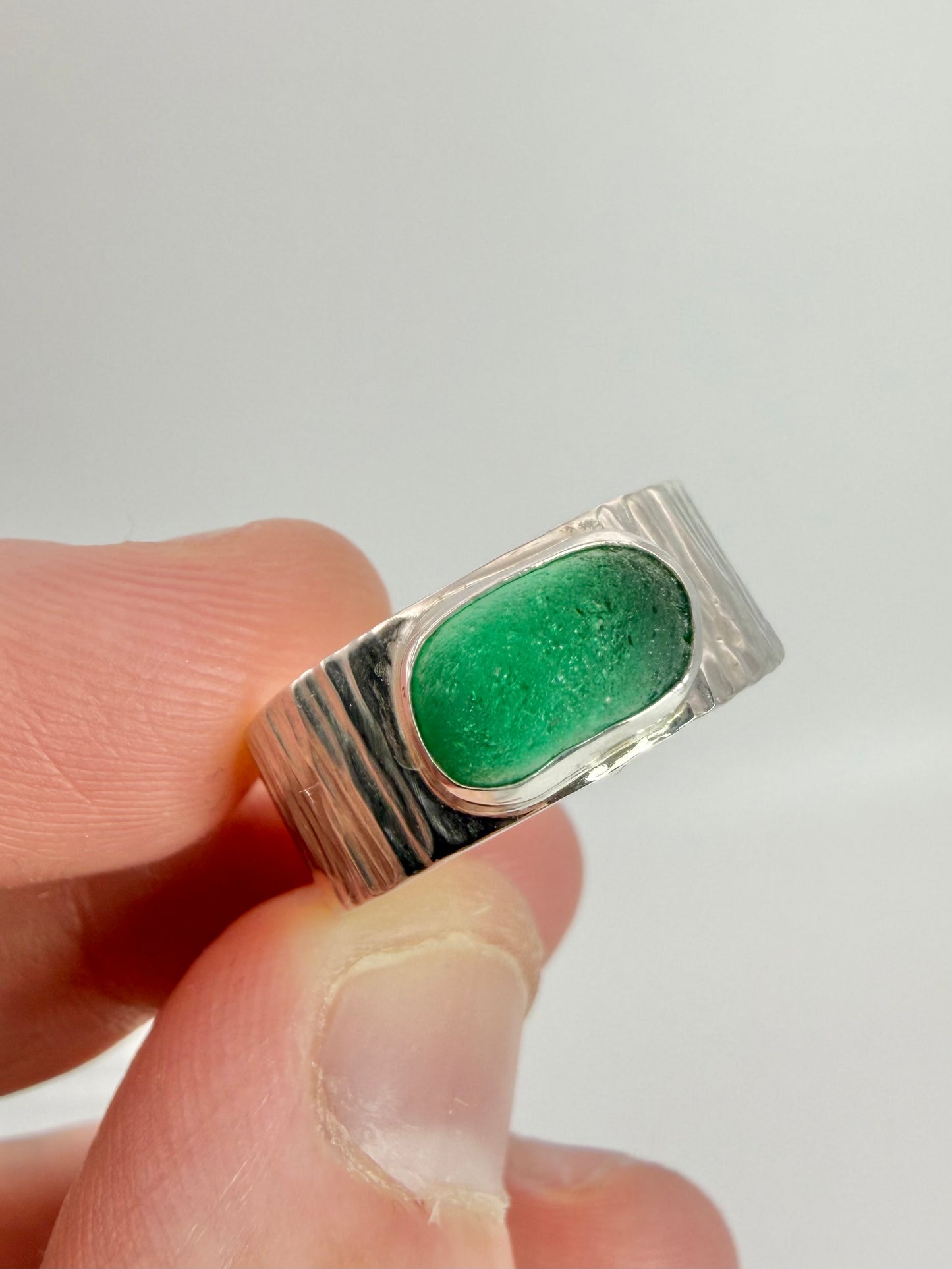 Teal Cornish seaglass ring size P-Q1/2