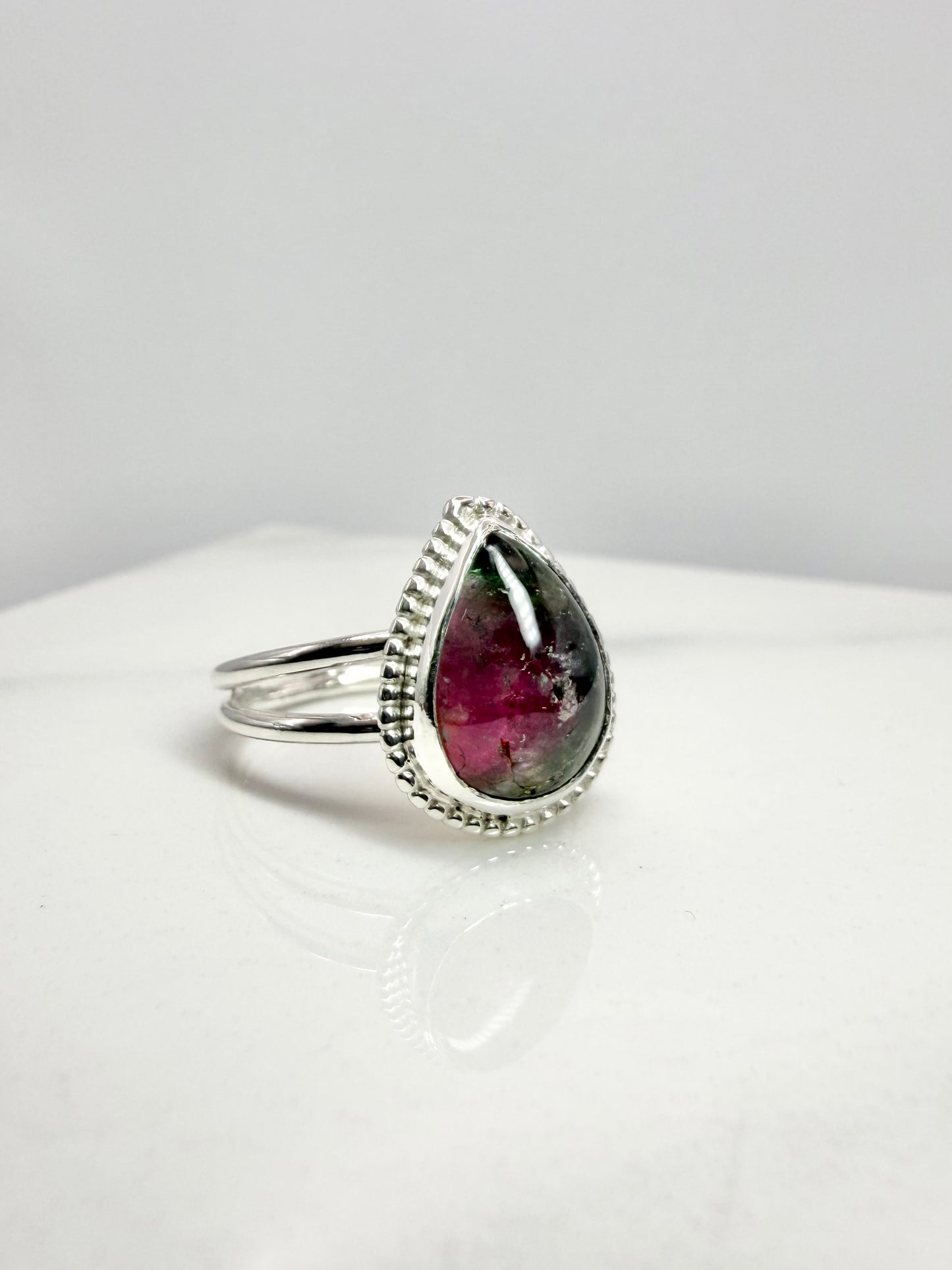 ‘Aurora ring’ Watermelon tourmaline double banded ring size M