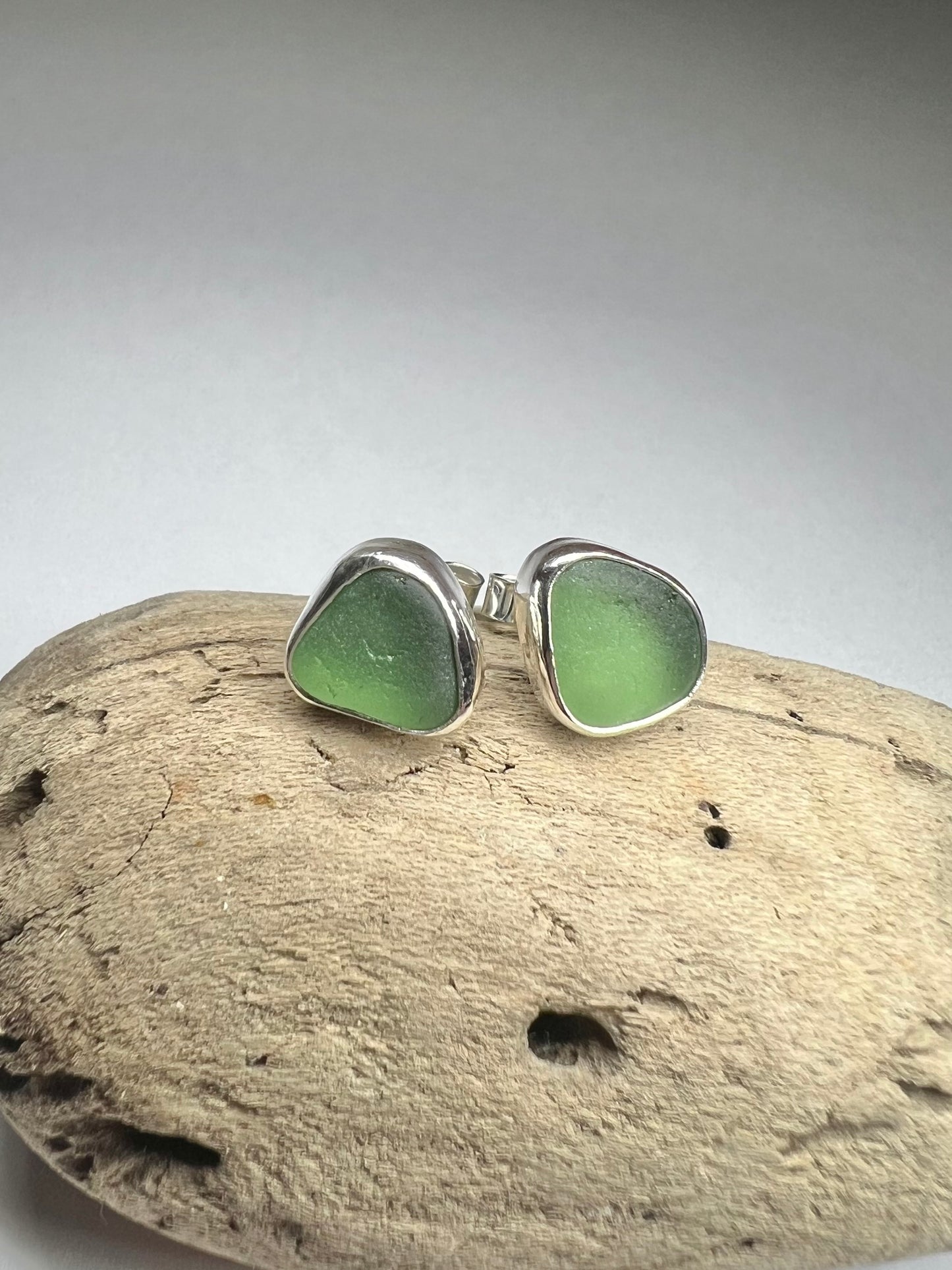 Green Cornish seaglass studs