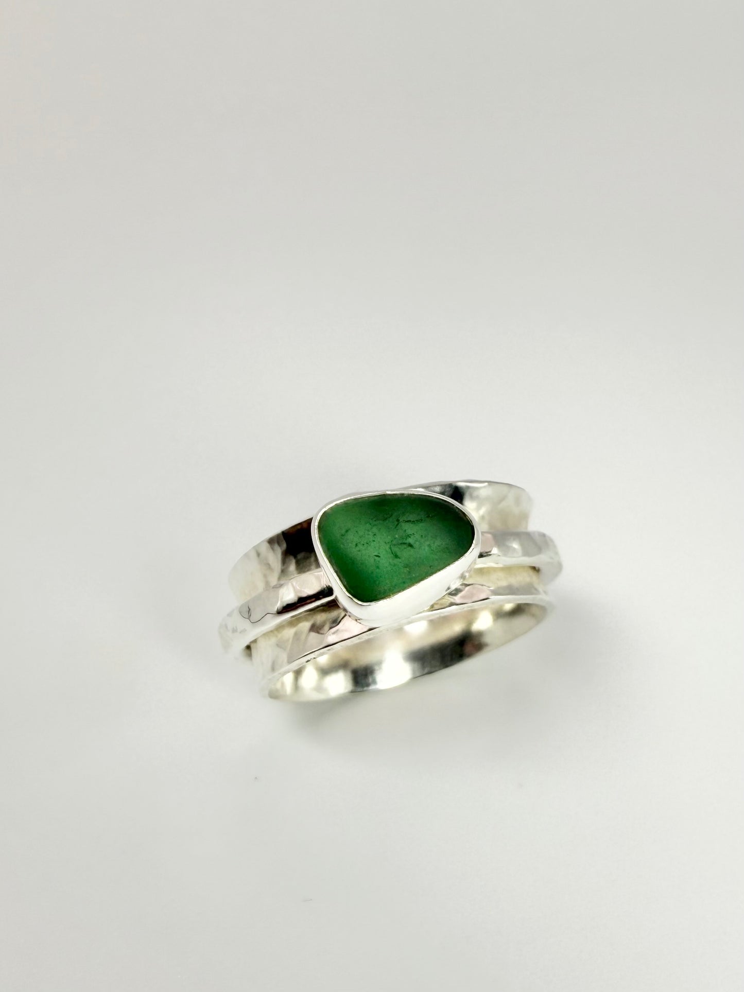 Teal Cornish seaglass spinner ring - size M