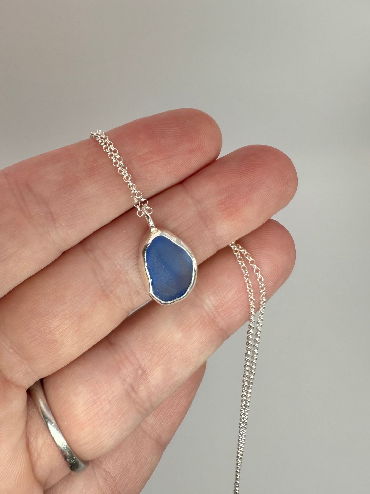 Blue Cornish seaglass necklace