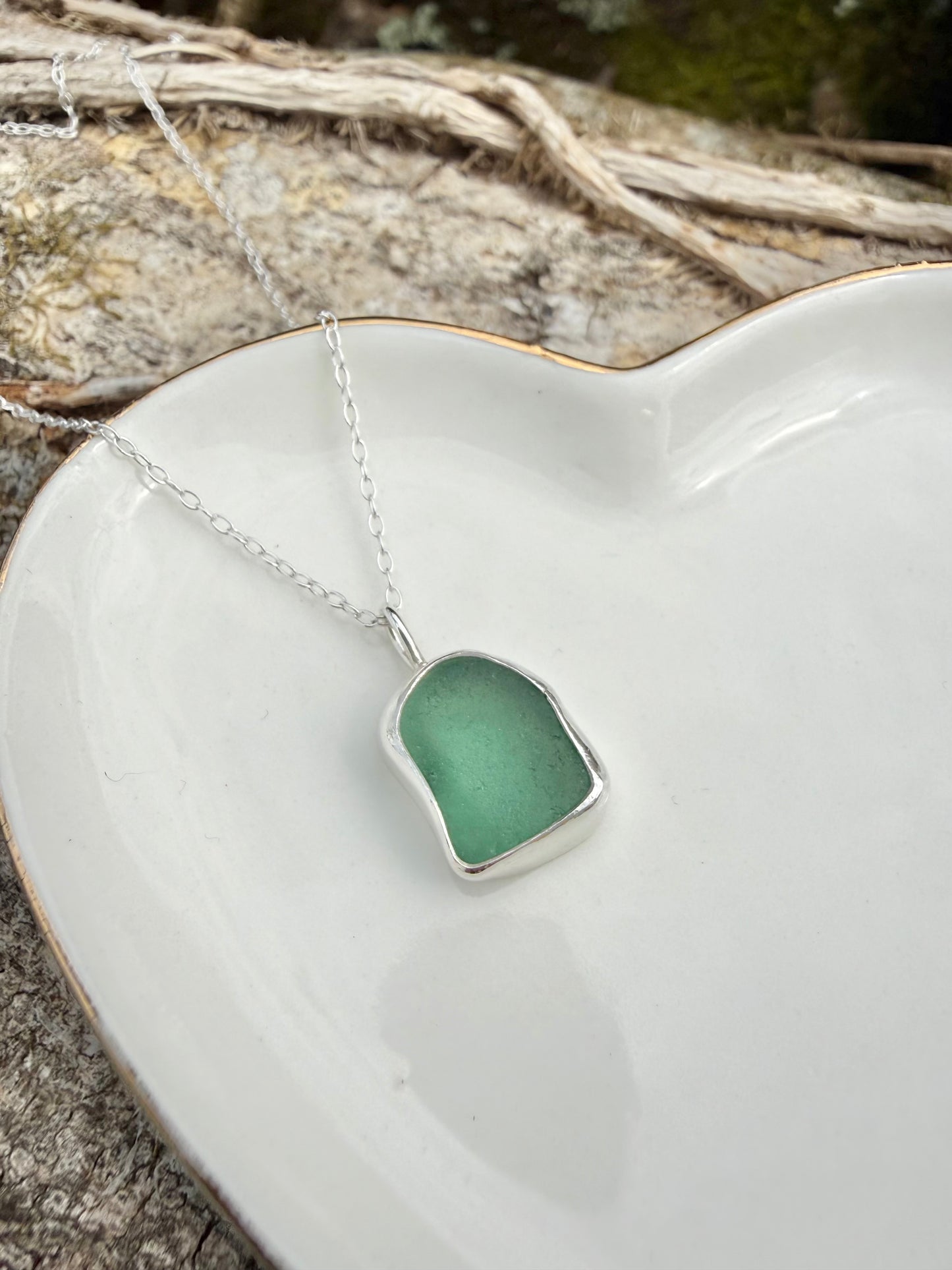 Teal Cornish seaglass necklace