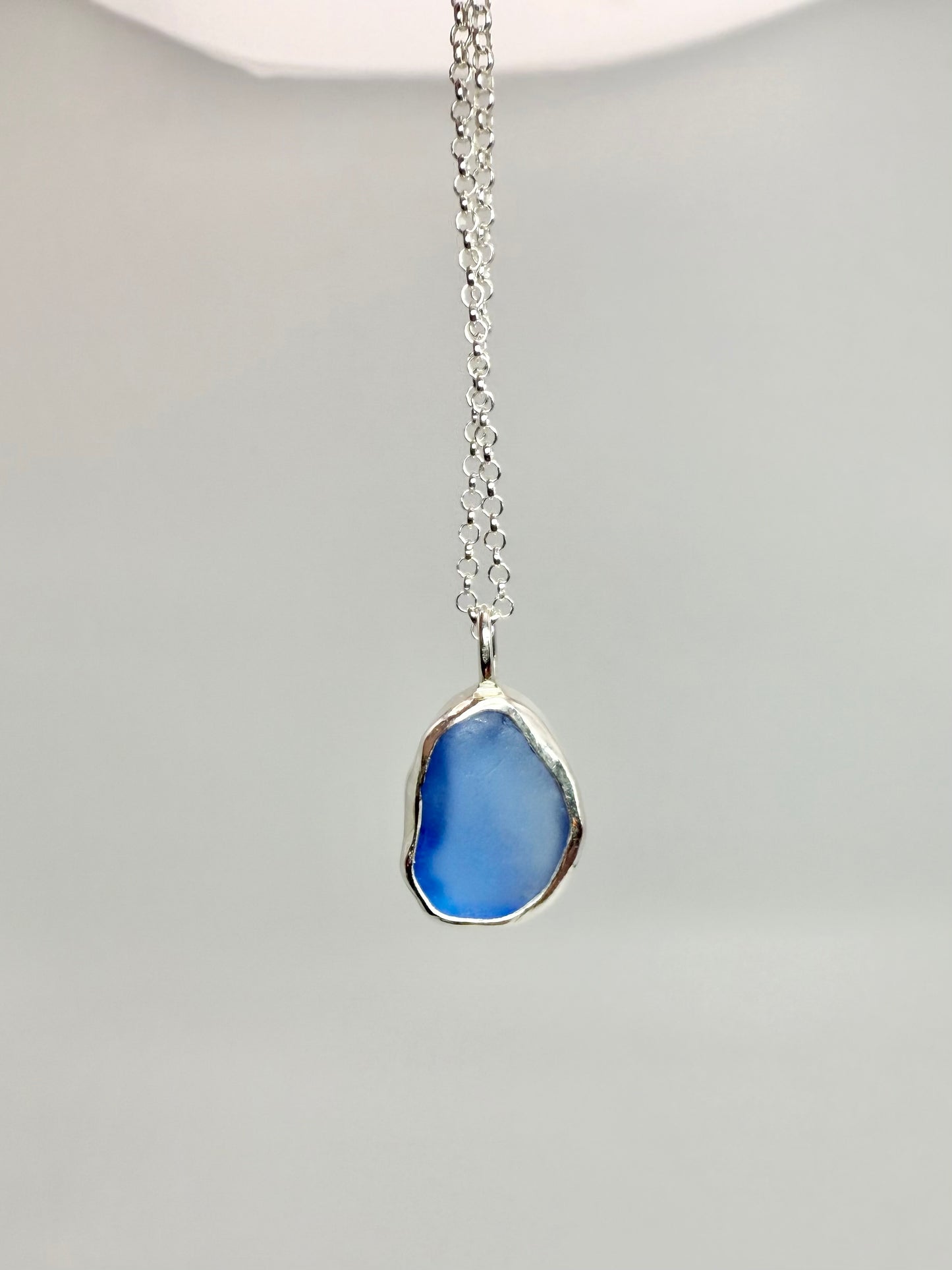 Blue Cornish seaglass necklace