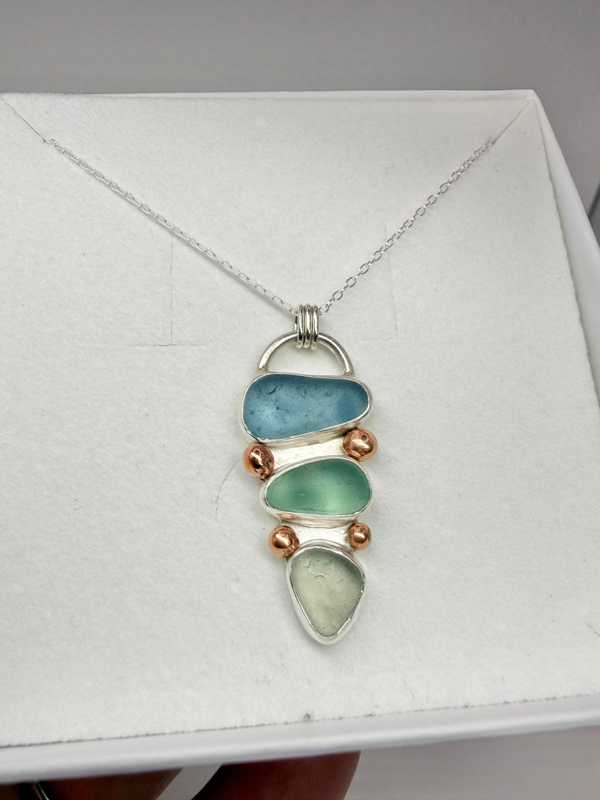 Cornish seaglass & copper trio necklace