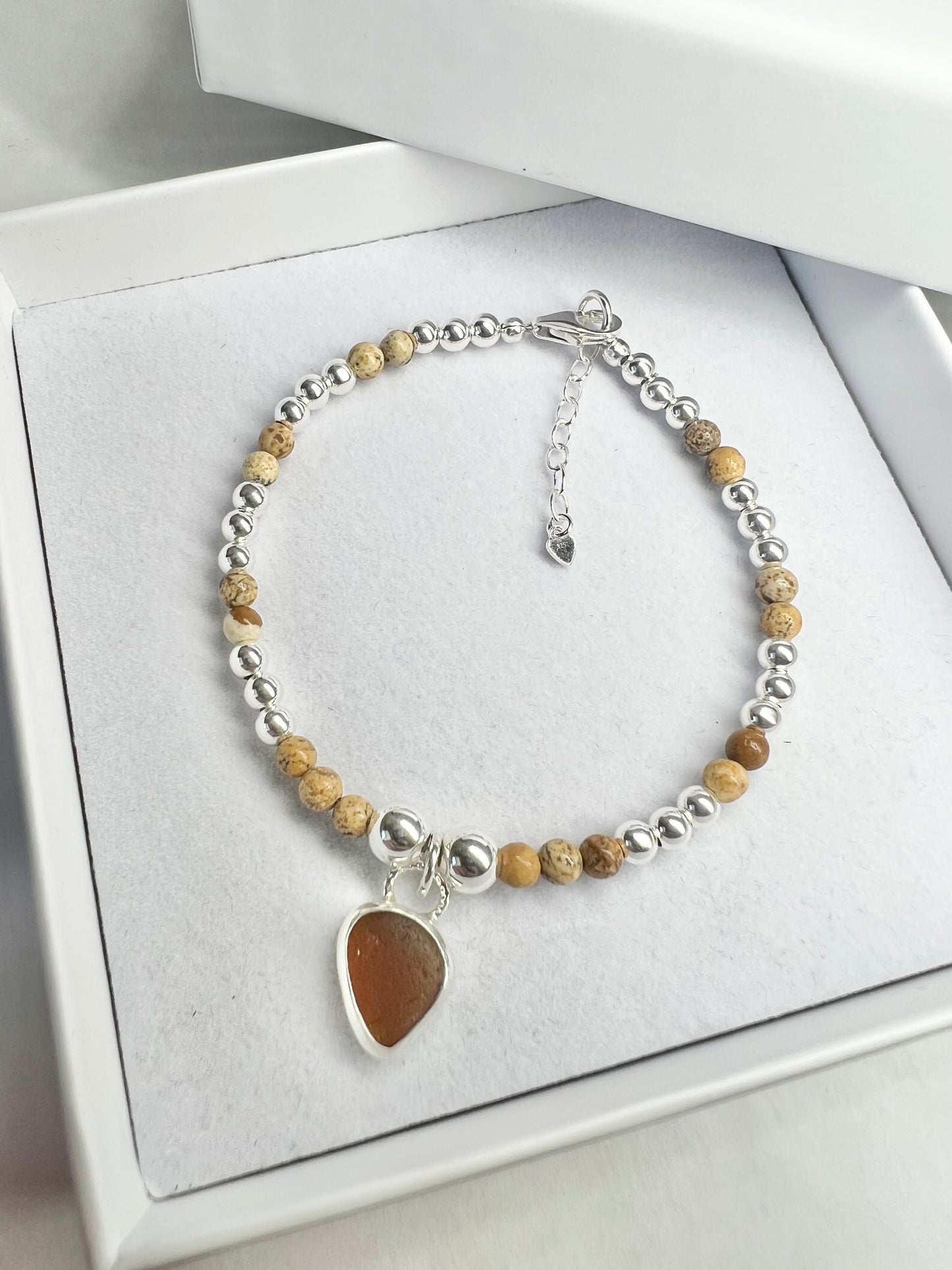 Amber Cornish seaglass & jasper beaded bracelet