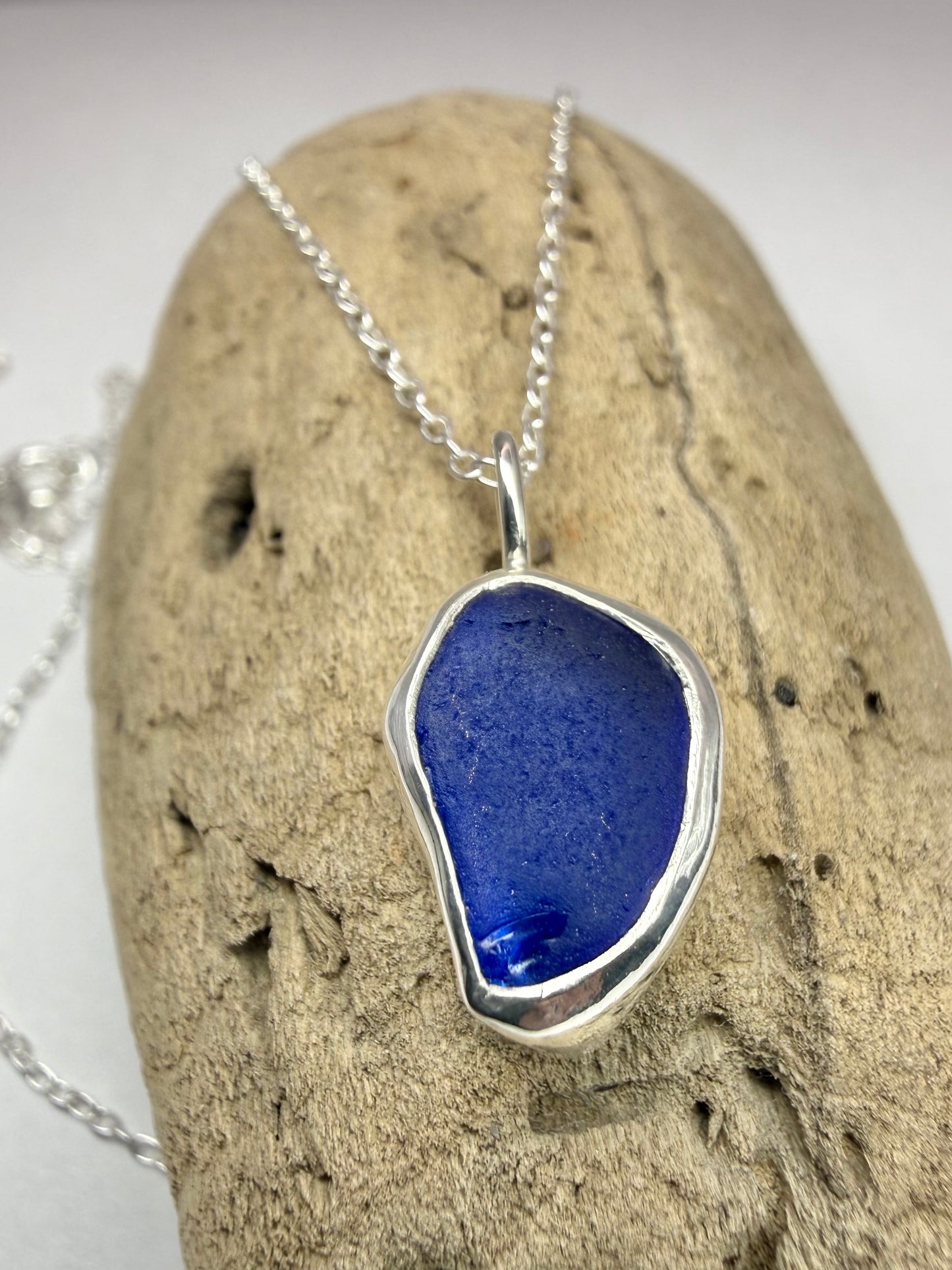 Blue Cornish seaglass necklace