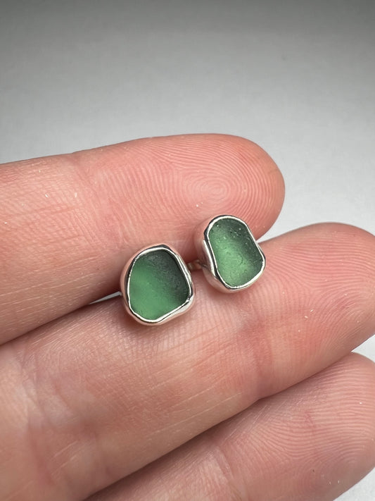 Teal Cornish seaglass studs