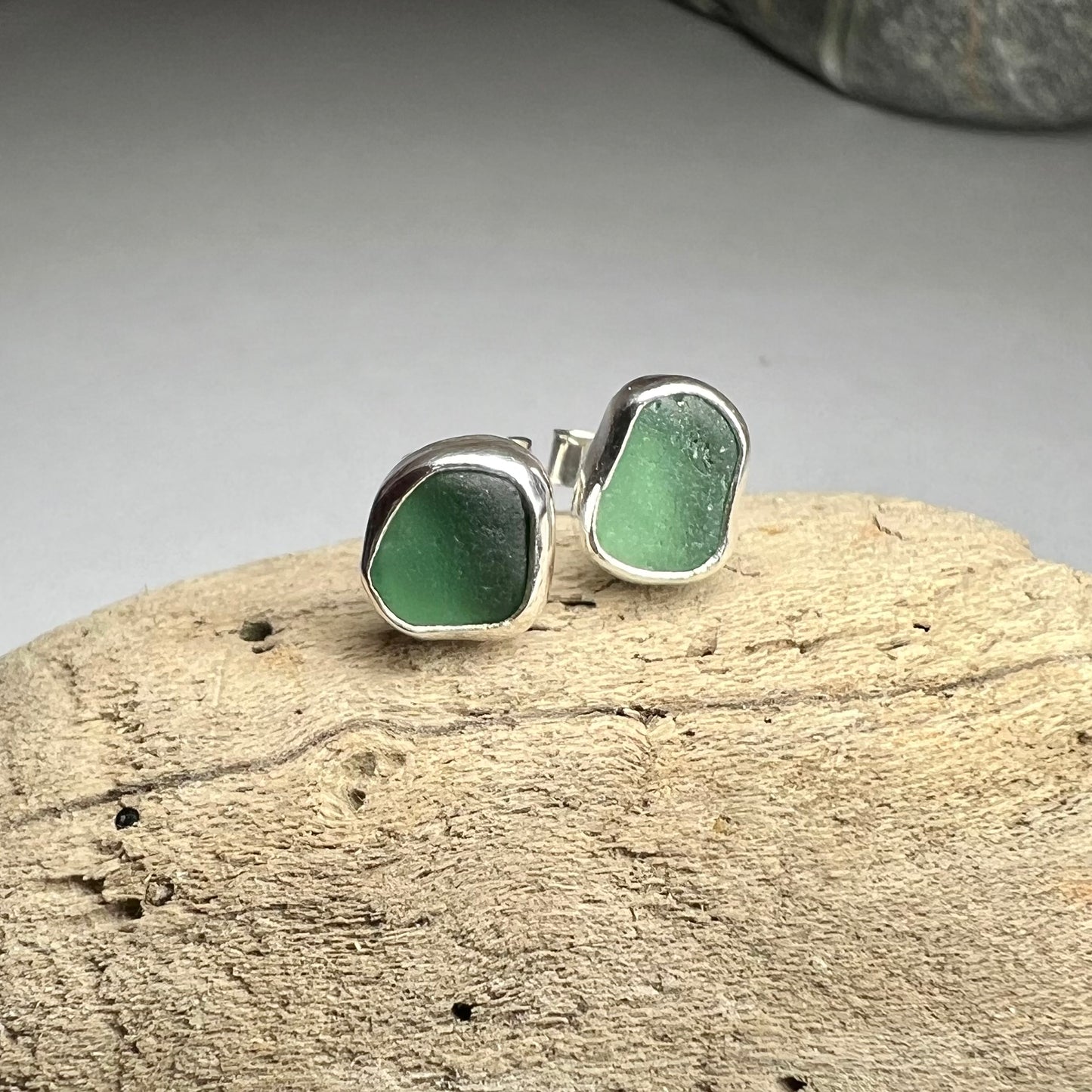 Teal Cornish seaglass studs
