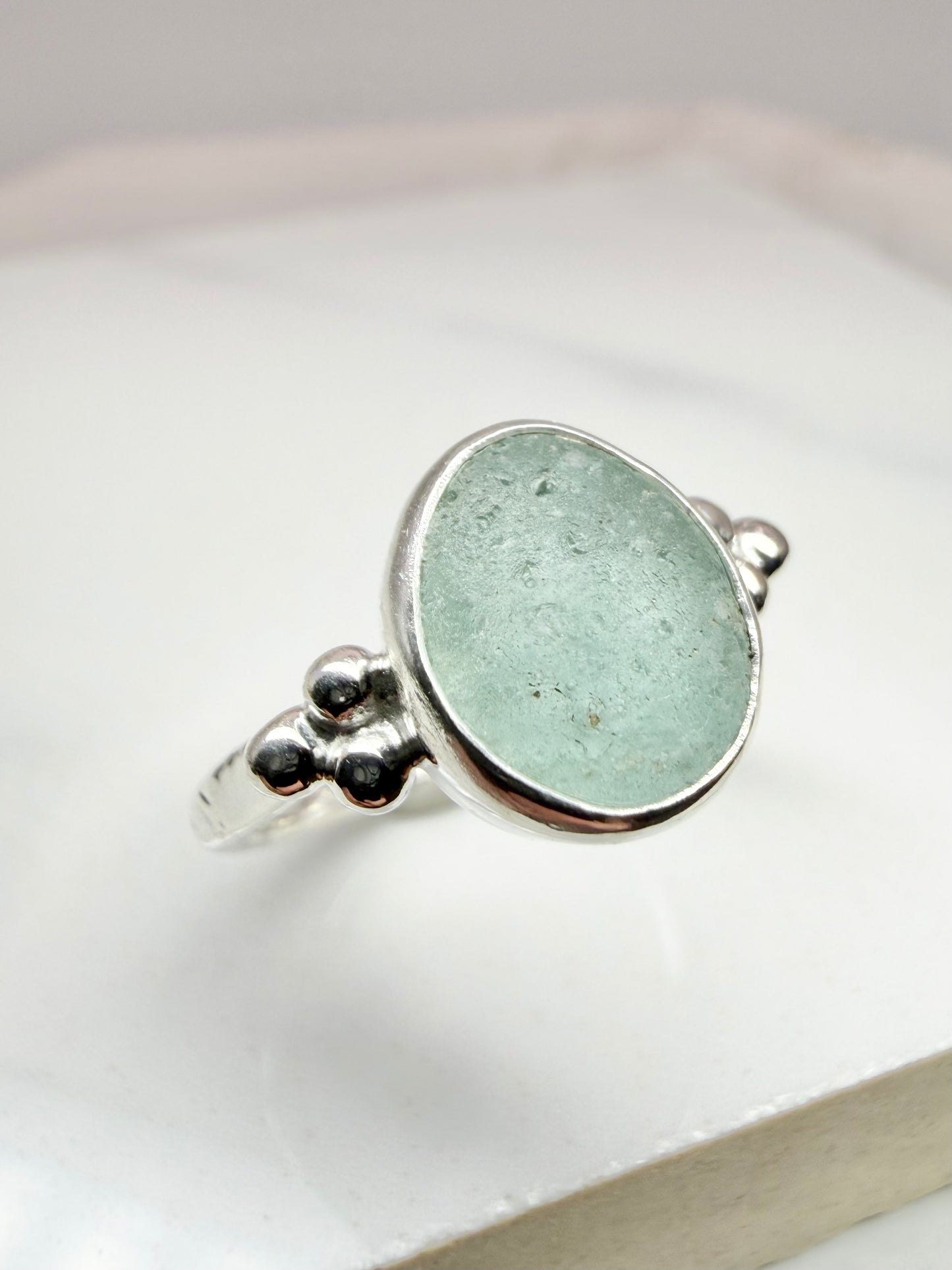 Pale aqua Cornish seaglass ring size N