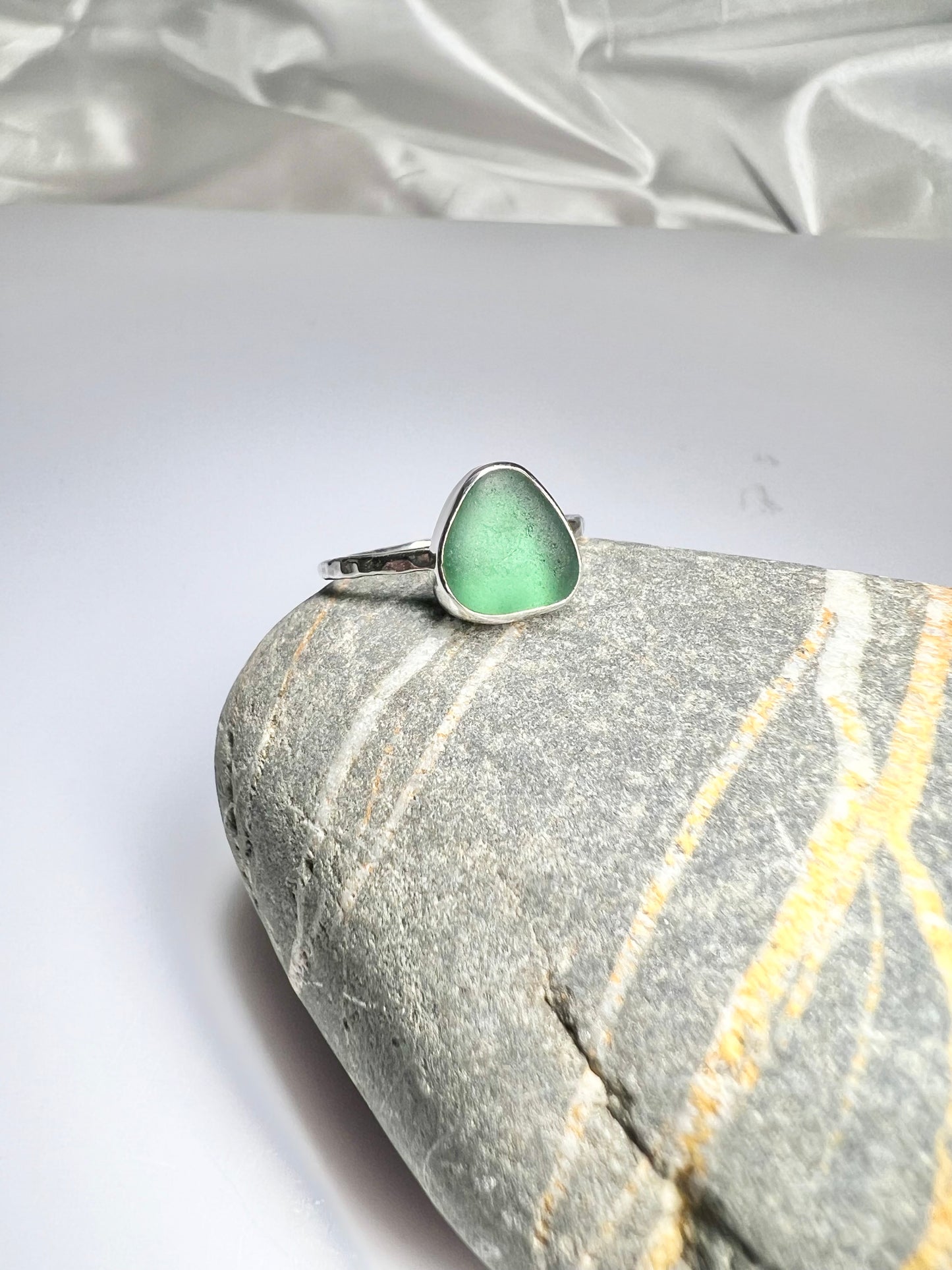 Rare teal Cornish seaglass ring size Q *hallmarked*