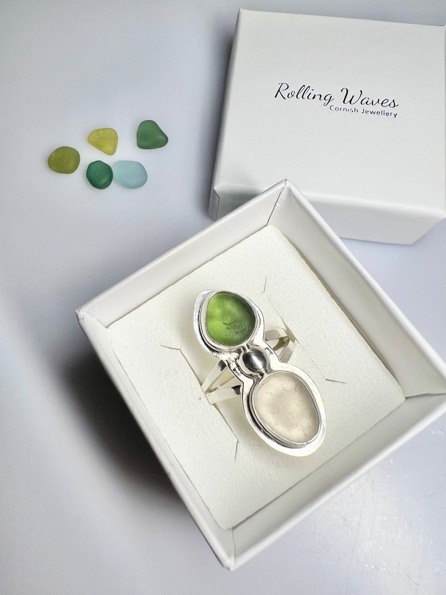 Cornish seaglass statement ring- Size P1/2