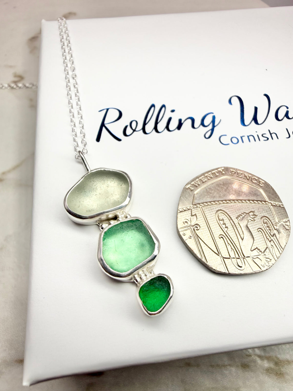 Cornish seaglass trio necklace