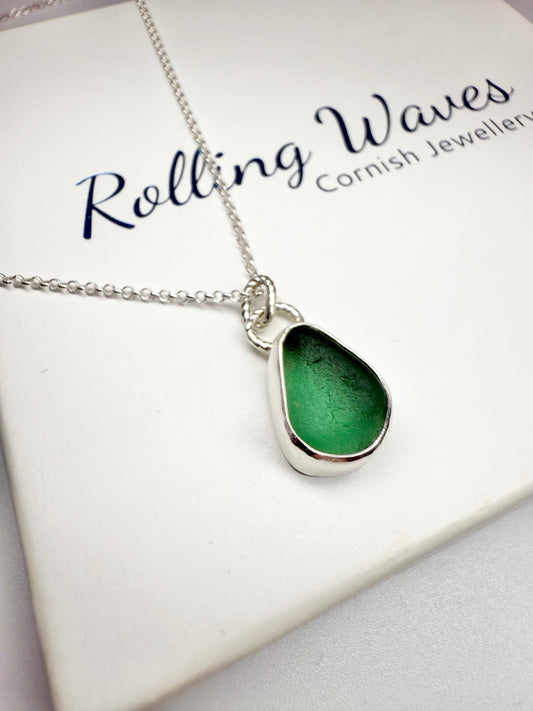 Teal Cornish seaglass necklace