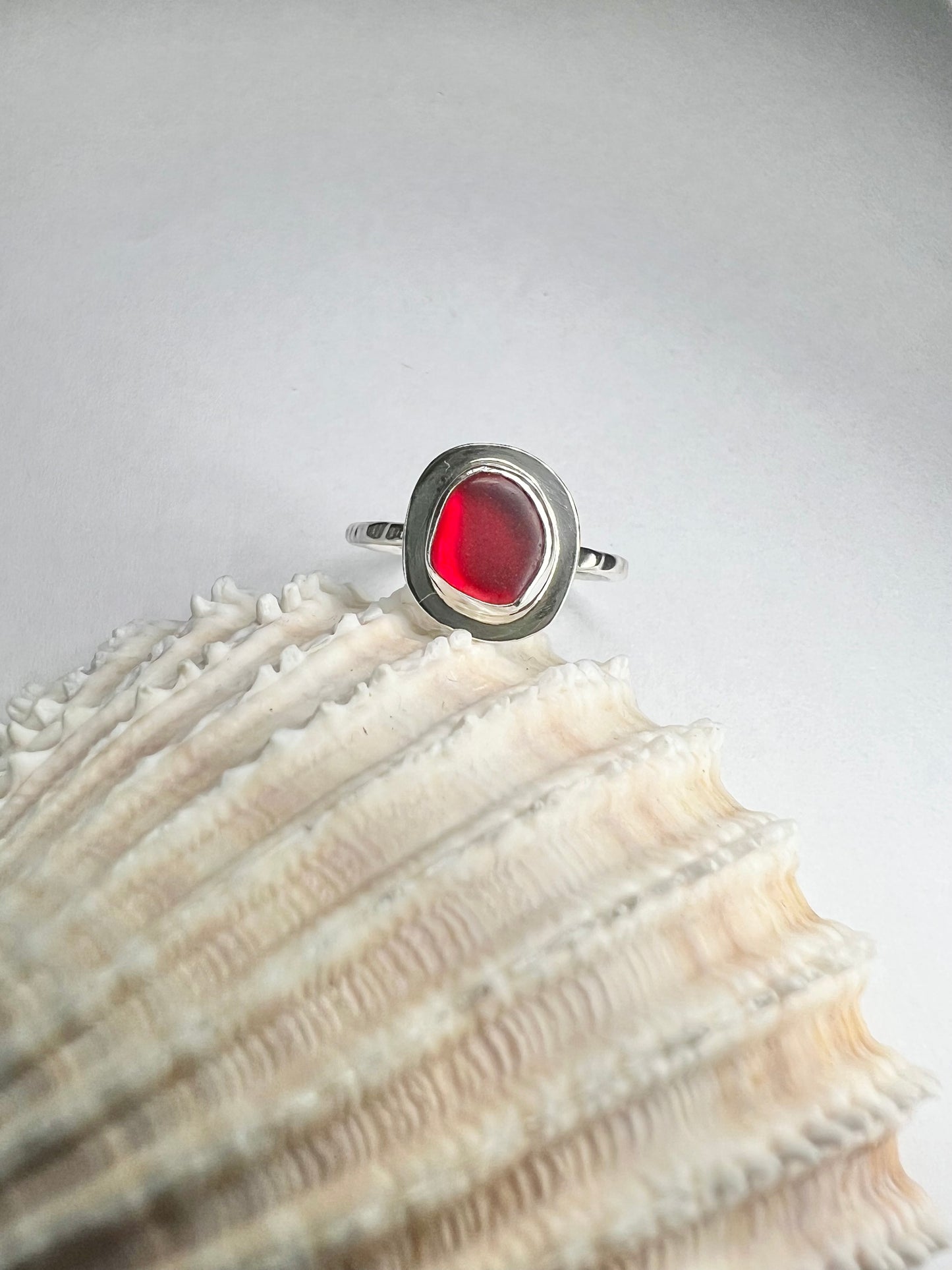 Rare red seaglass ring - UK size M1/2
