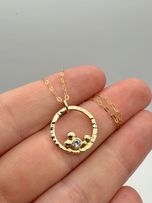 9ct gold & sky blue topaz bubble necklace ** hallmarked**