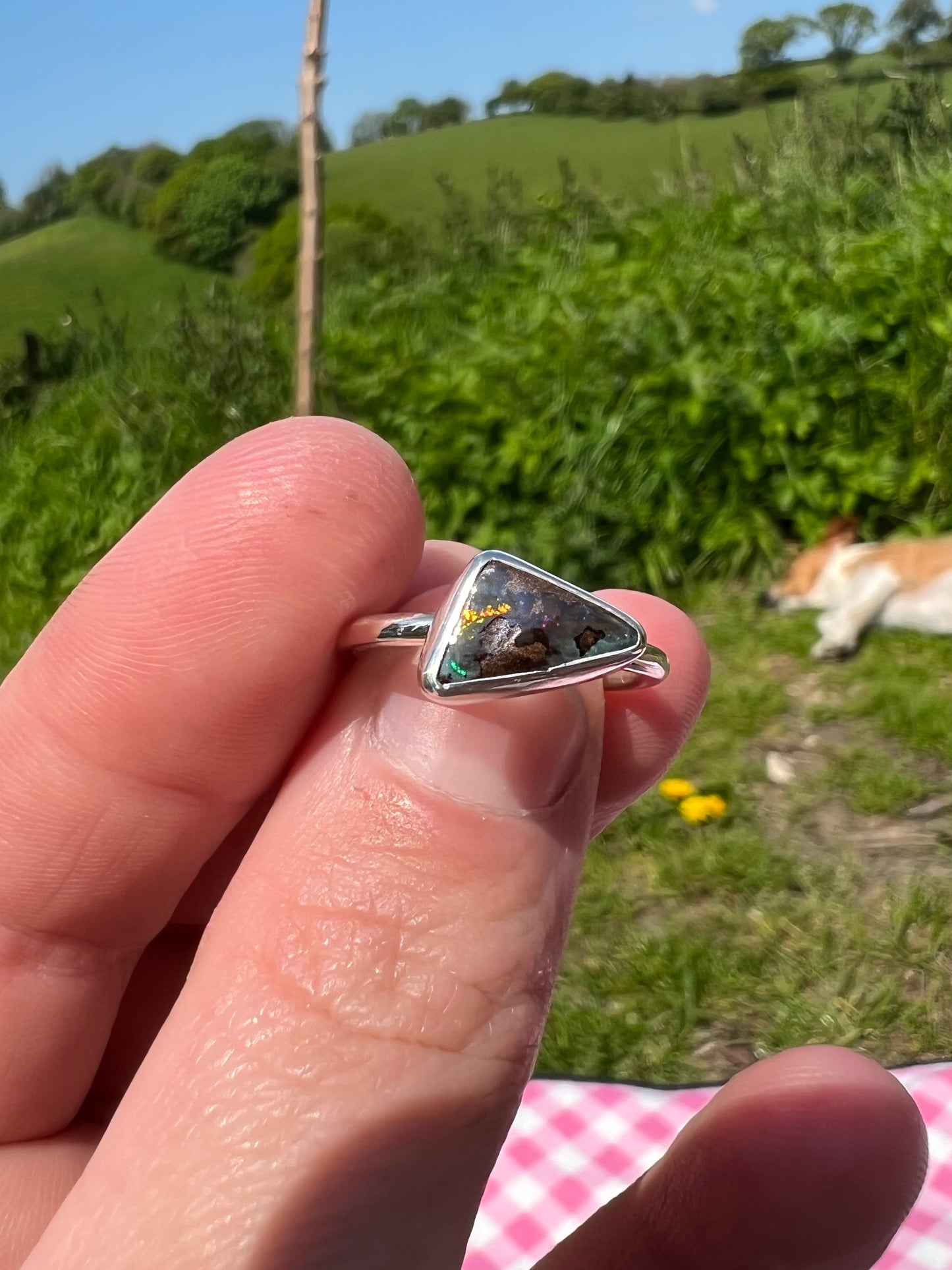 Australia boulder opal ring UK size M