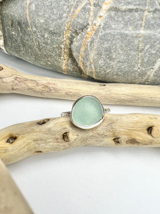 Cornish pale aqua seaglass ring UK size L