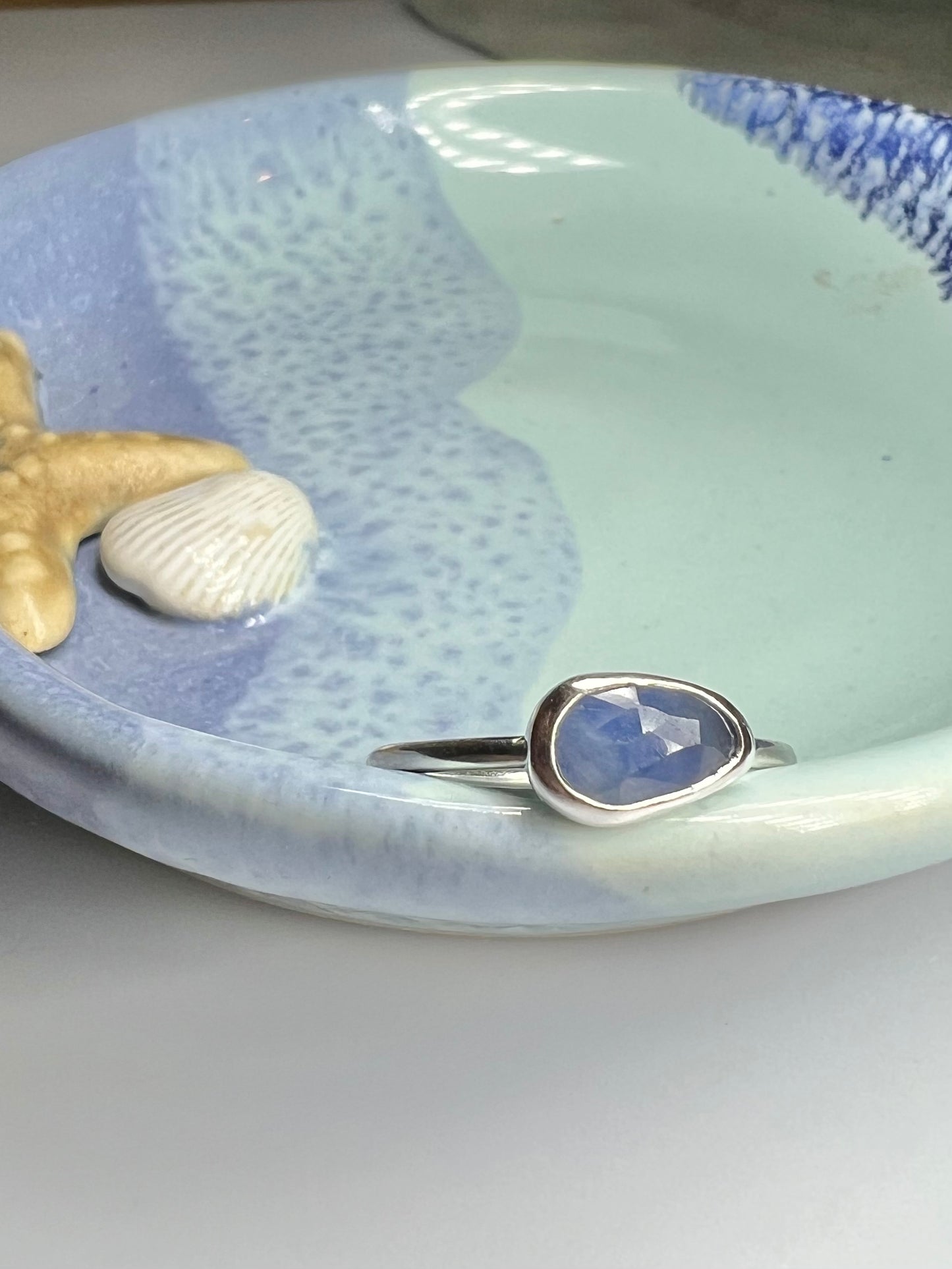 Sapphire ring size P - sterling silver