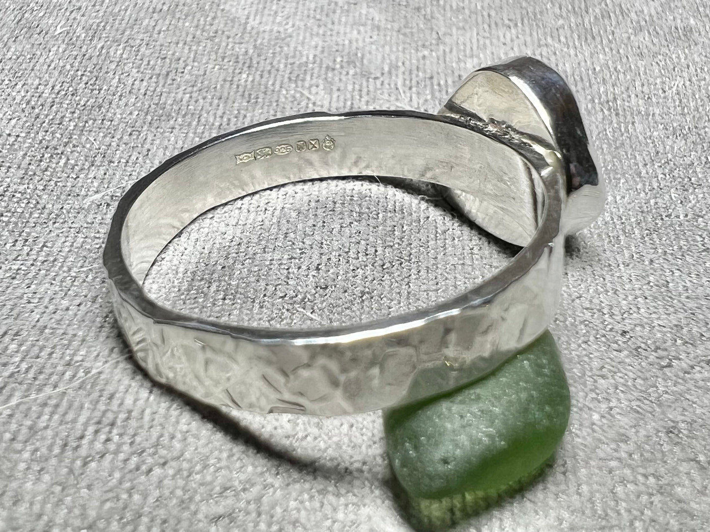 Rare yellow seaglass ring. Size U1/2 hallmarked