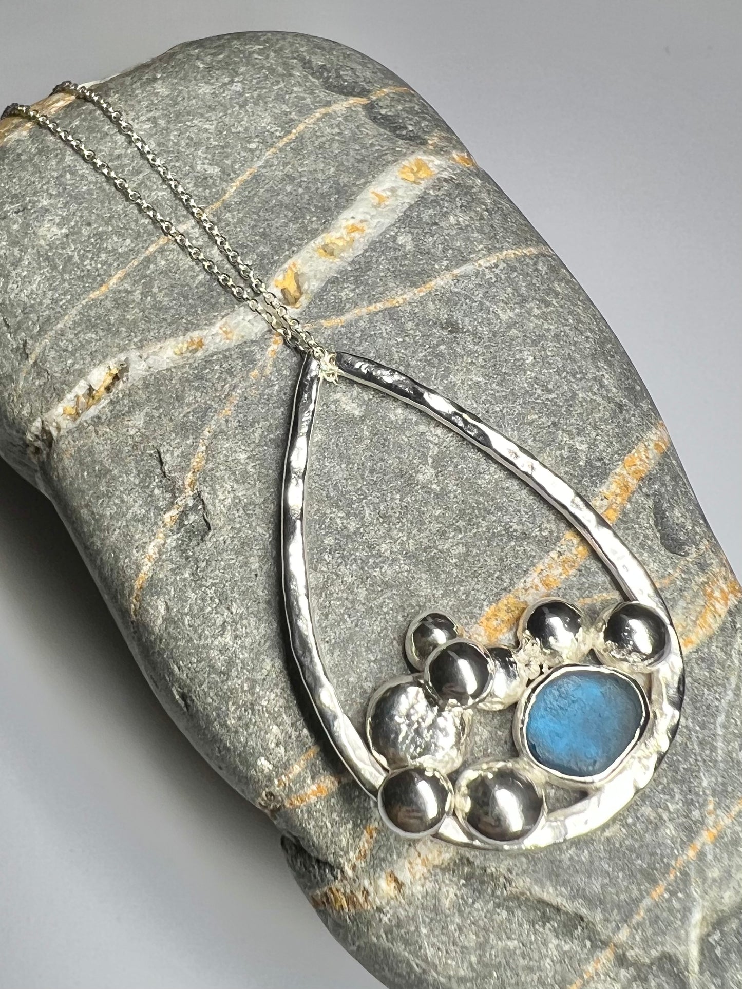 ‘Sea bed’ Cornish seaglass pendant necklace HALLMARKED