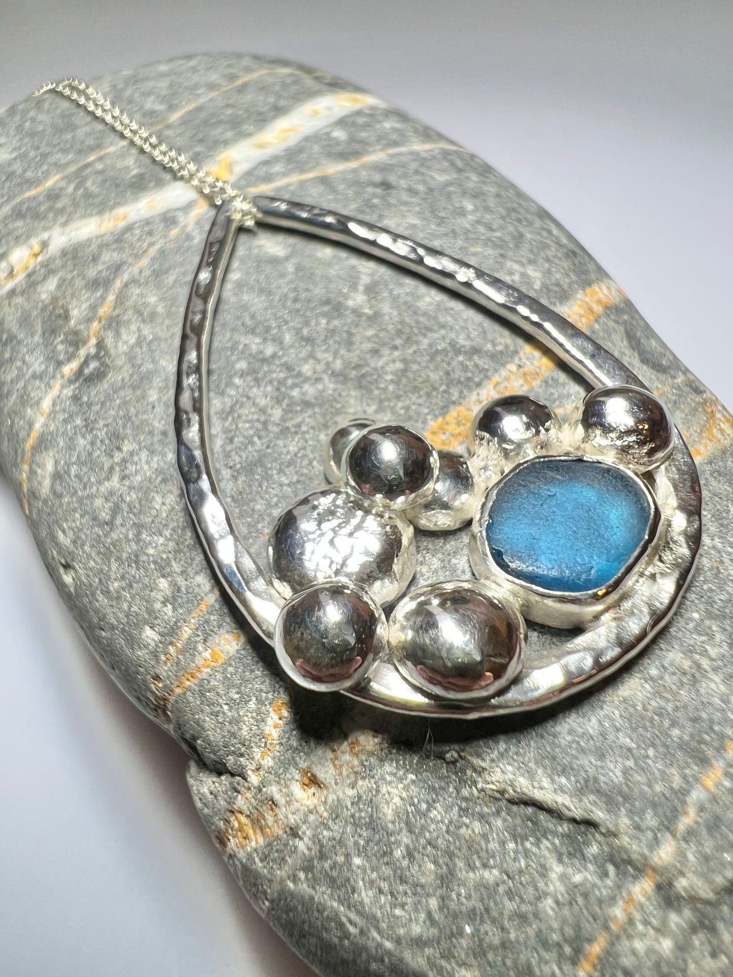 ‘Sea bed’ Cornish seaglass pendant necklace HALLMARKED