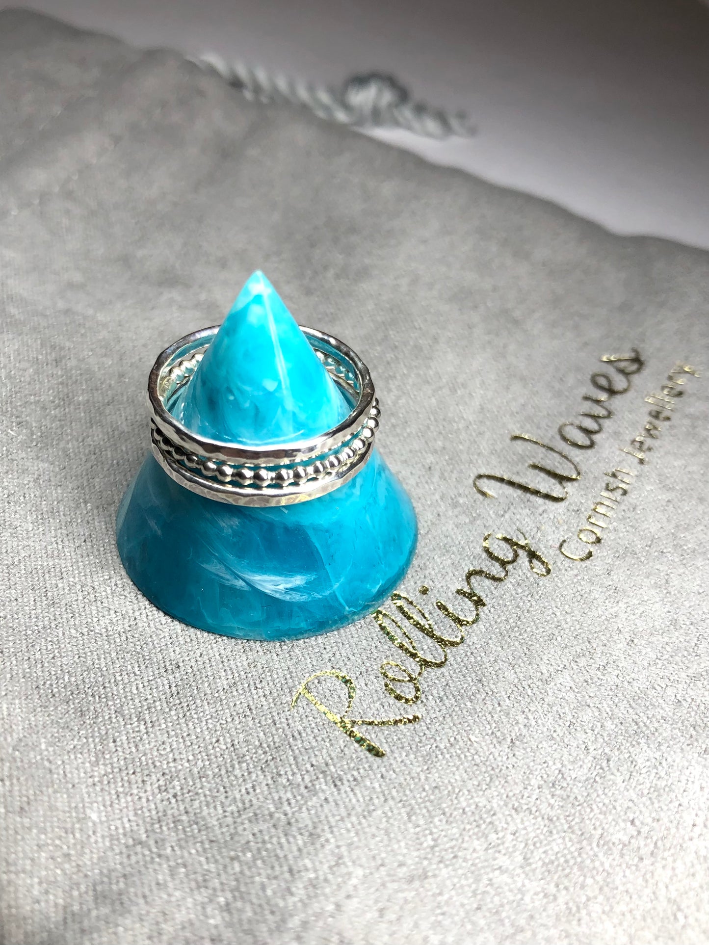 Sterling silver wave rings and stacking rings