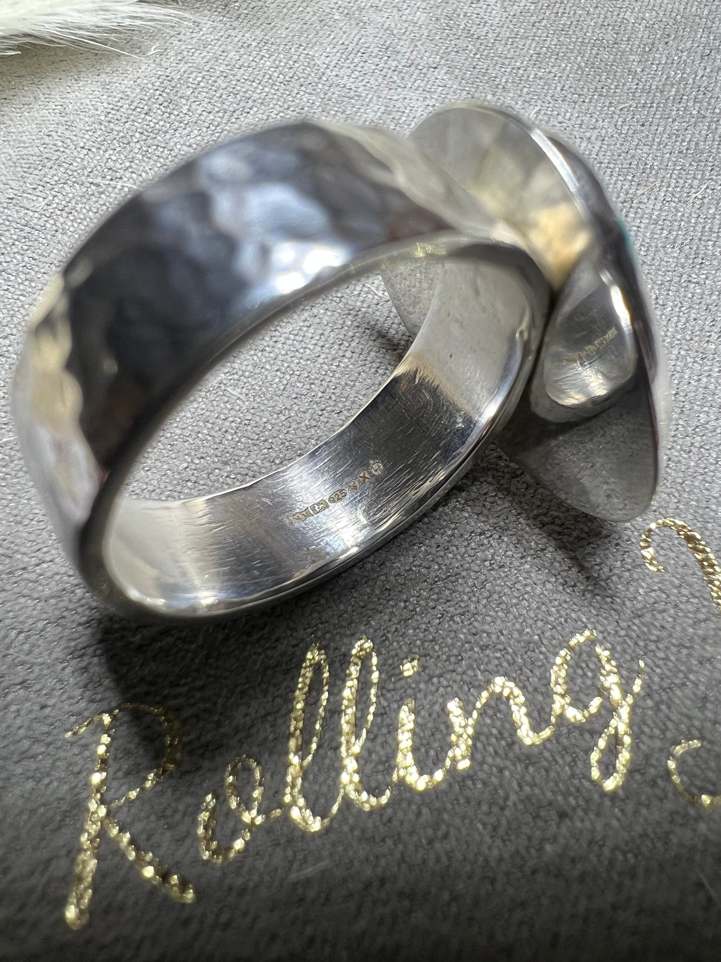 Chunky Cornish pirate glass ring. Size S1/2 hallmarked
