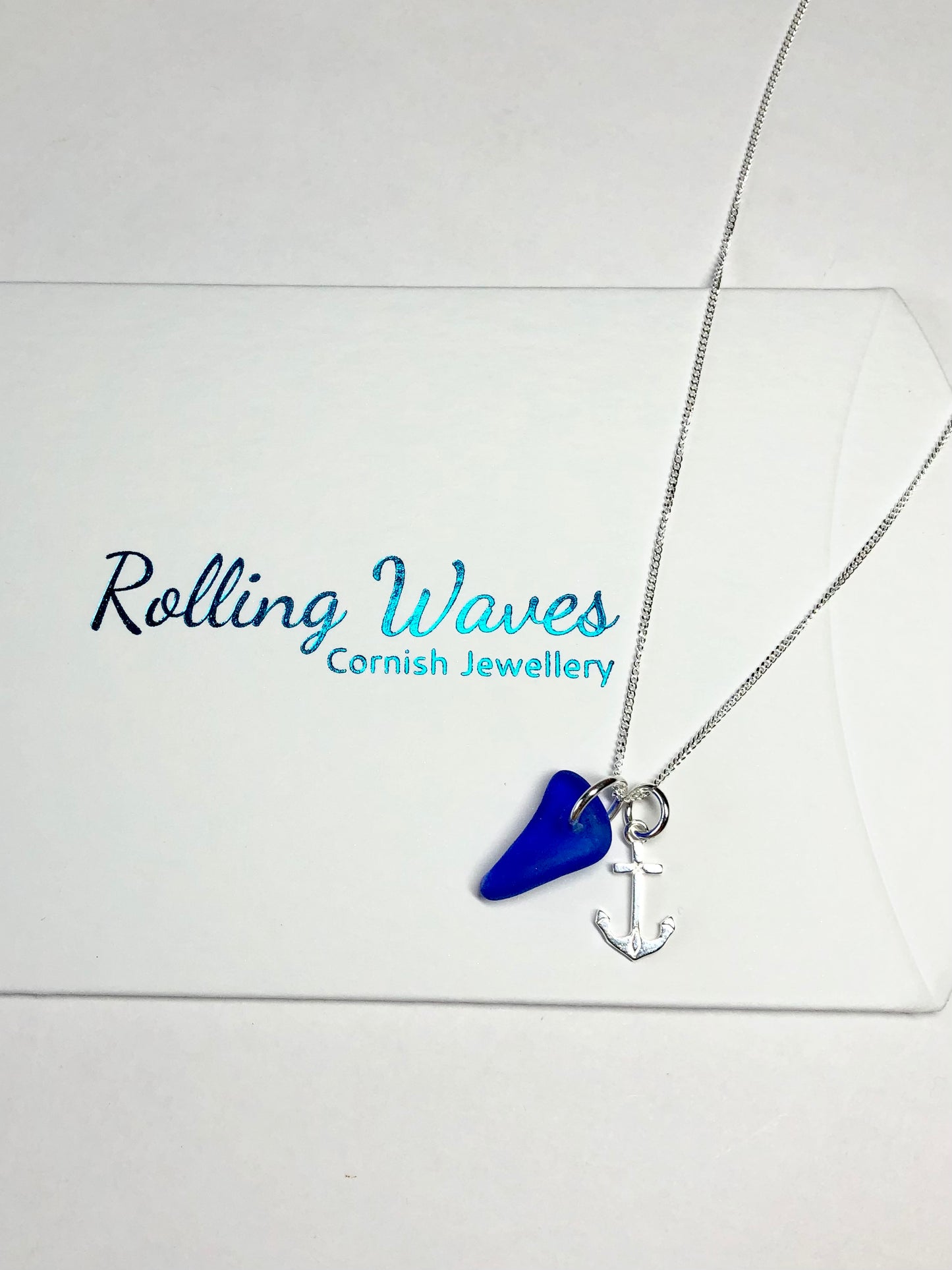 Cornish seaglass and sterling silver anchor necklace