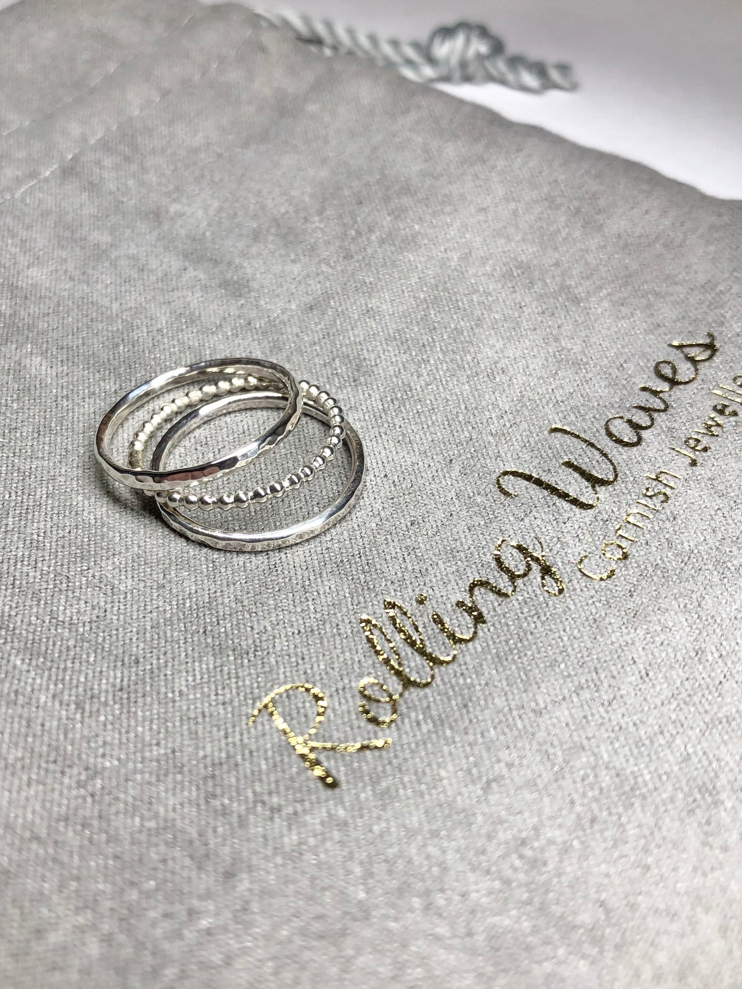 Sterling silver wave rings and stacking rings