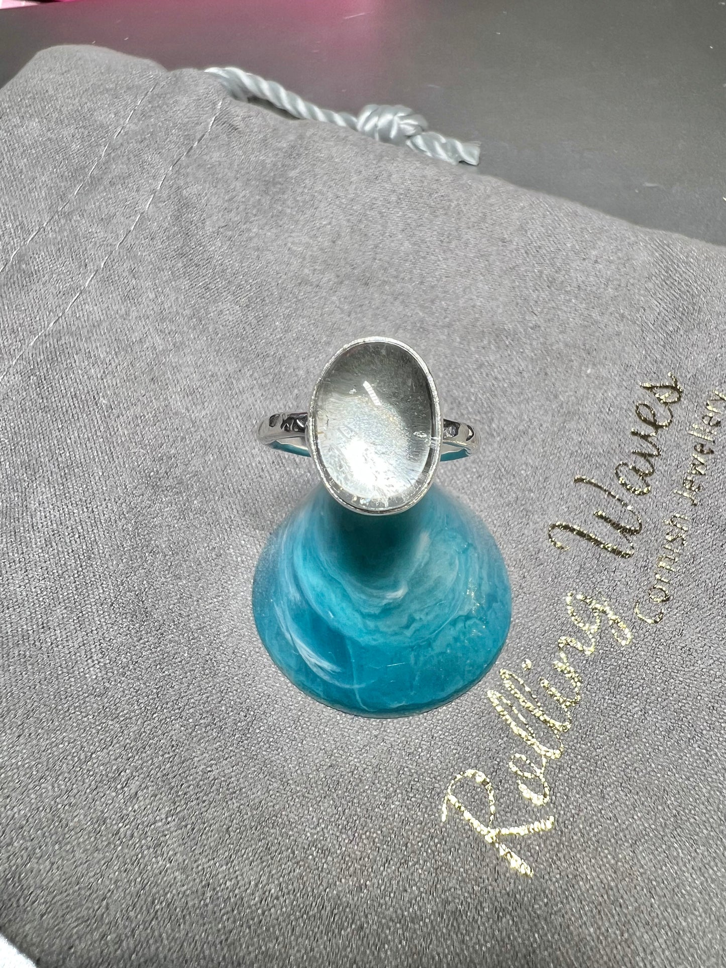 Aqua marine sterling silver ring - size UK M