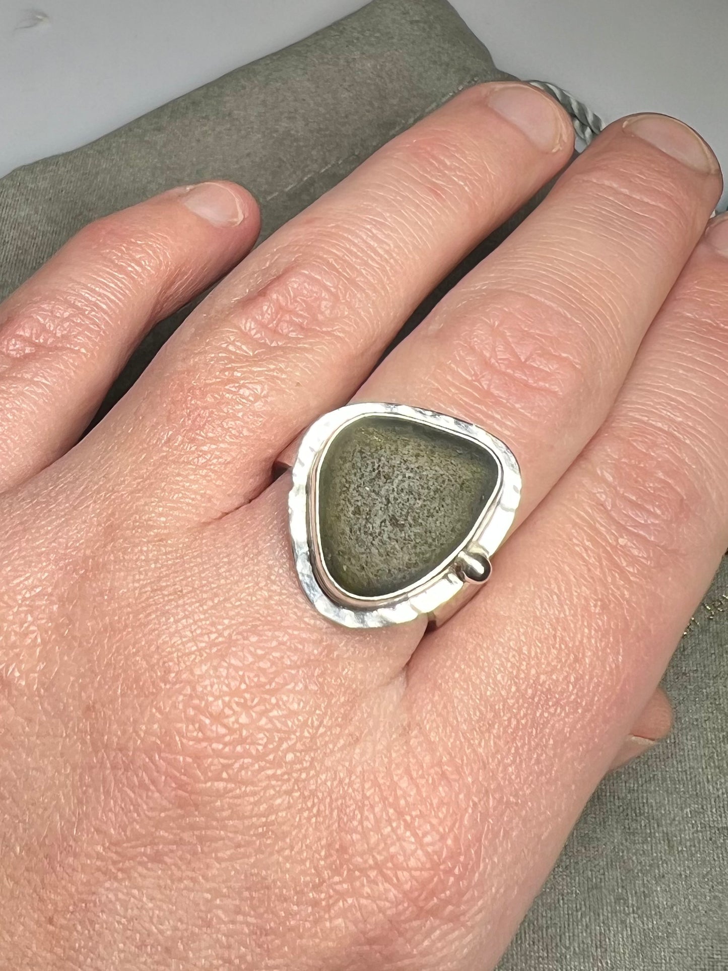 Chunky Cornish pirate glass ring. Size S1/2 hallmarked